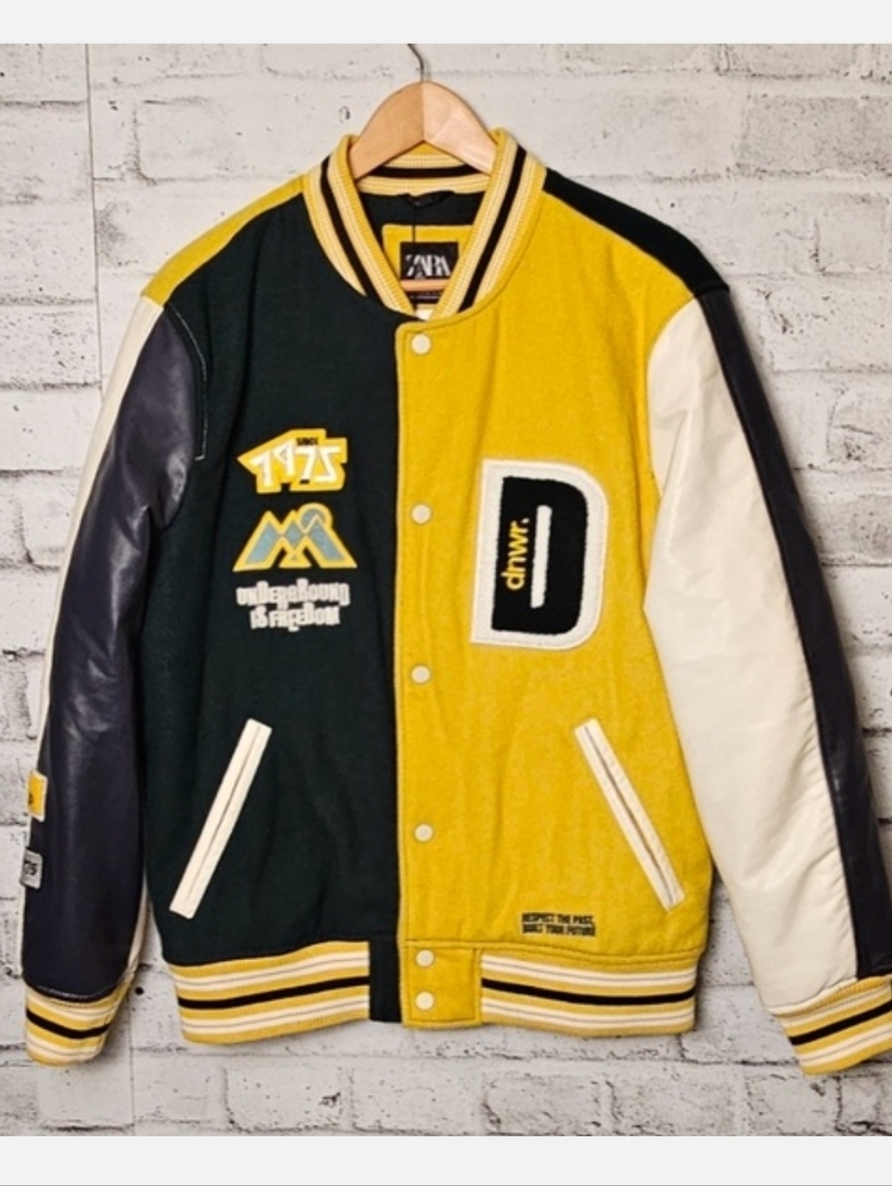 Zara Colorblock Varsity Jacket Wool Faux Leather Patch NWT M